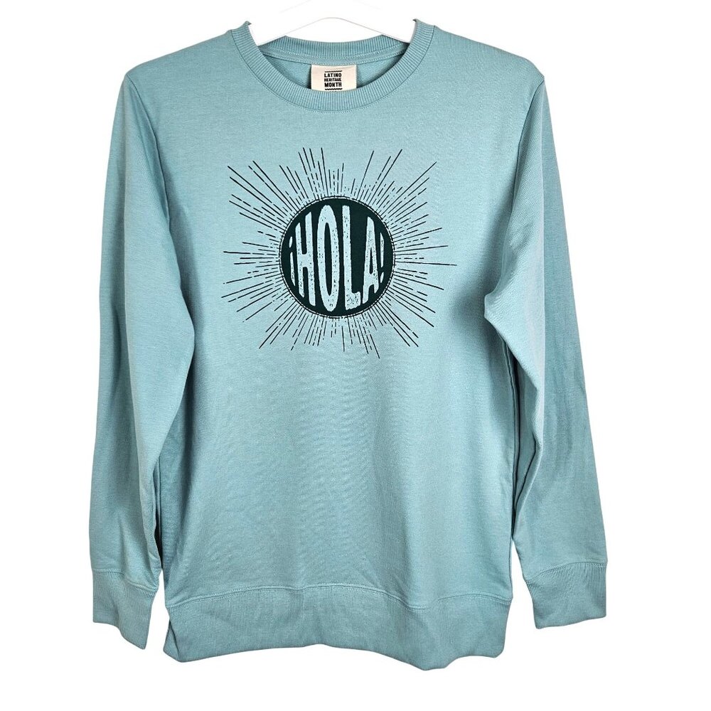 Latino Heritage Month "Hola" Crewneck Unisex Sweatshirt Size XS Mint Green Casua